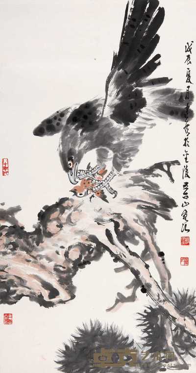 杨建侯 1988年作 松鹰图 立轴 91×48cm
